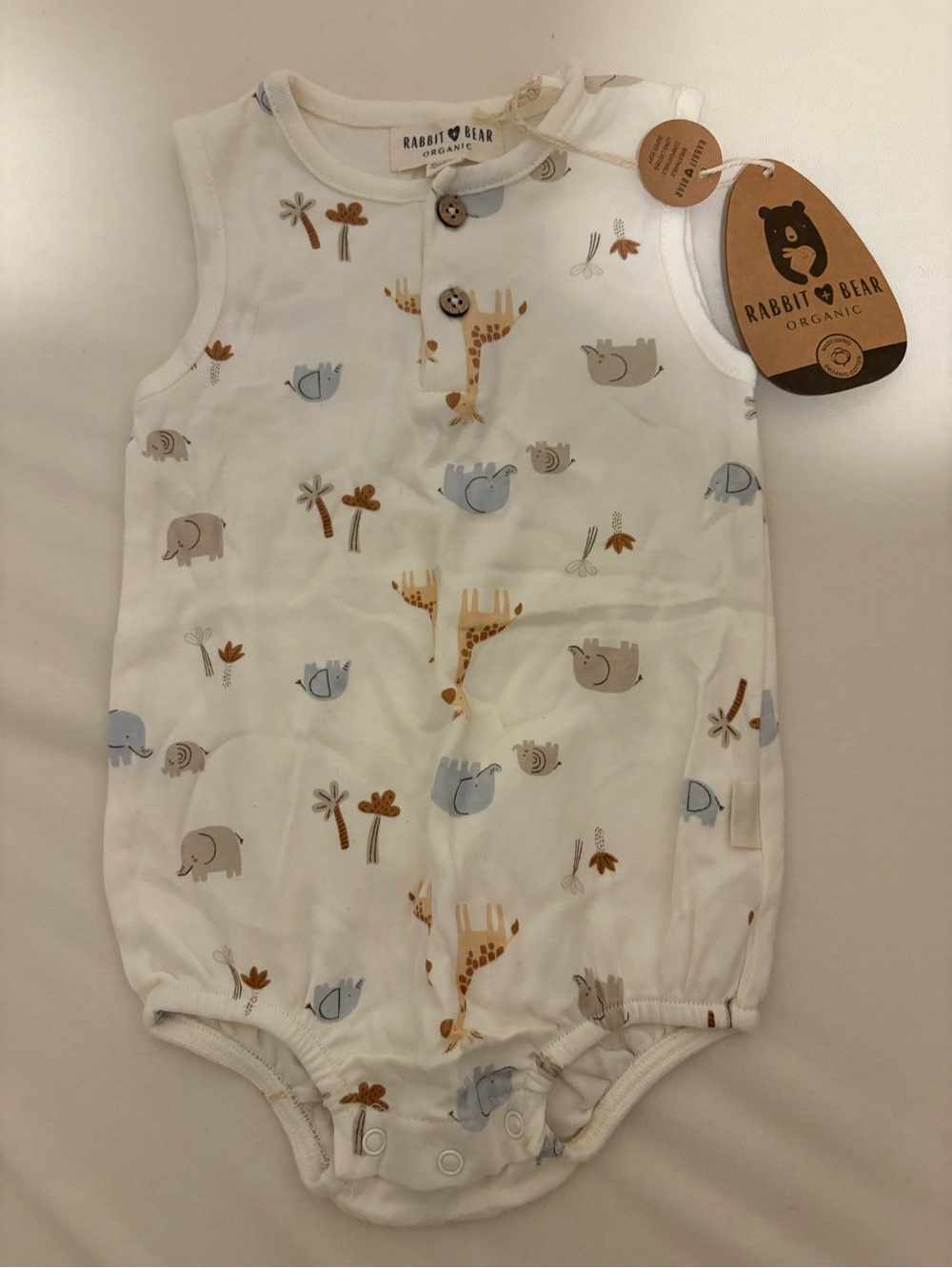 *2 for $15* Rabbit + Bear giraffe and elephant print bodysuit romper, size 6-9m